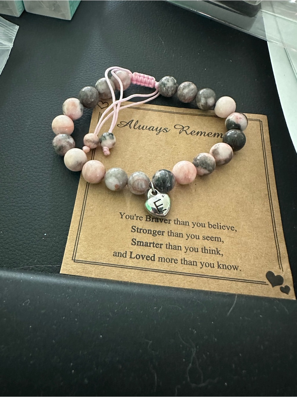 Adjustable Pink and Gray Beaded Charm Bracelet